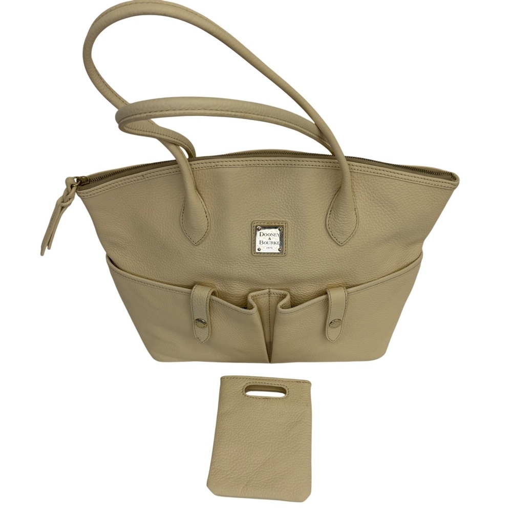 Dooney & Bourke Pebble Grain Tote Bag Womens Cream Leather Shoulder Bag - Picture 2 of 9